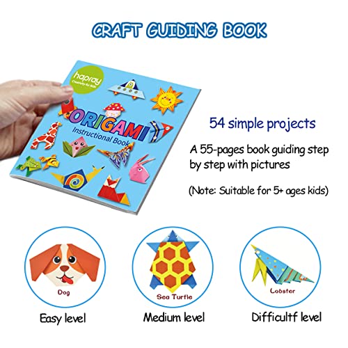 Hapray Color Origami Paper For Kids, Origami Kit, 98 Sheets Double Sided Origami With 47 Projects, 49 Pages Guiding Origami Book, For Craft Lessons, Beginners, Christmas Children Gift #TOP3