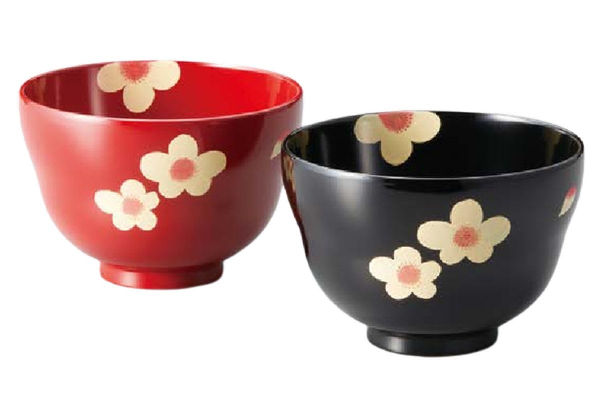 Amazon.co.jp: J-kitchens お椀 花 福々汁椀 溜・朱 （2客) 10.5cm 食 