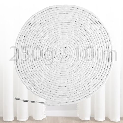 JETOP 250g Bleiband für Gardinen Schwer ca.10 Meter 25g/m Vorhang Beschwerer Outdoor Glatte Aufhängung Bleikette Gardinenbeschwerer Schneidbar Bleiband für Moskitonetz Vorhänge Stoffe (weiß) (25 g/m)