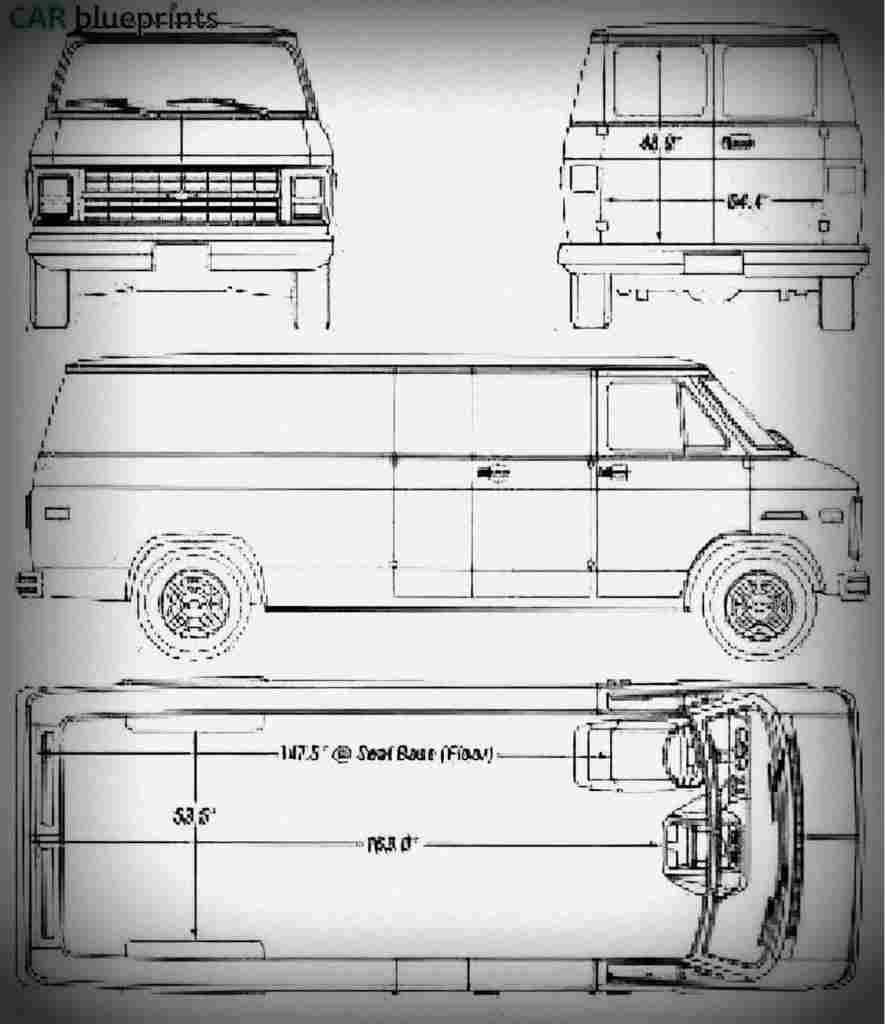 chevrolet van 1990 2 Blueprint Drawing A4 Photo