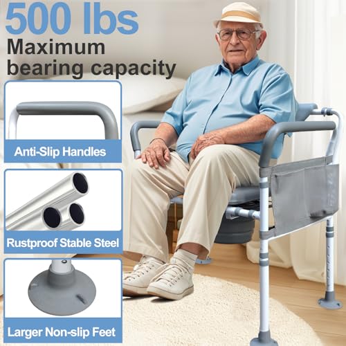 Aliseniors Heavy Duty Bedside Commode, 500lbs Extra-Wide Bariatric Commode Chair for Adults & Seniors, Portable Toilet Seat with Arms, Adjustable Potty Chair Bucket with Lid, Tool-Free Assembly by Aliseniors - Image 3