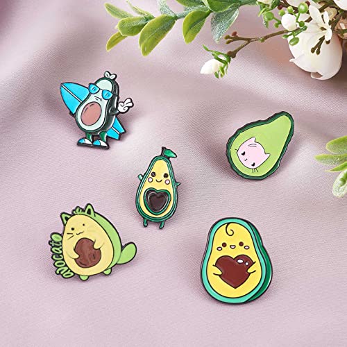 Image of Ornaland 5 Pcs Avocado Enamel Pins Cute Fruit Plant Brooch Cartoon Surfing Avocado Lapel Pins Alloy Enamel Brooches Badges Jewelry for Backpacks Clothes Jackets Hats
