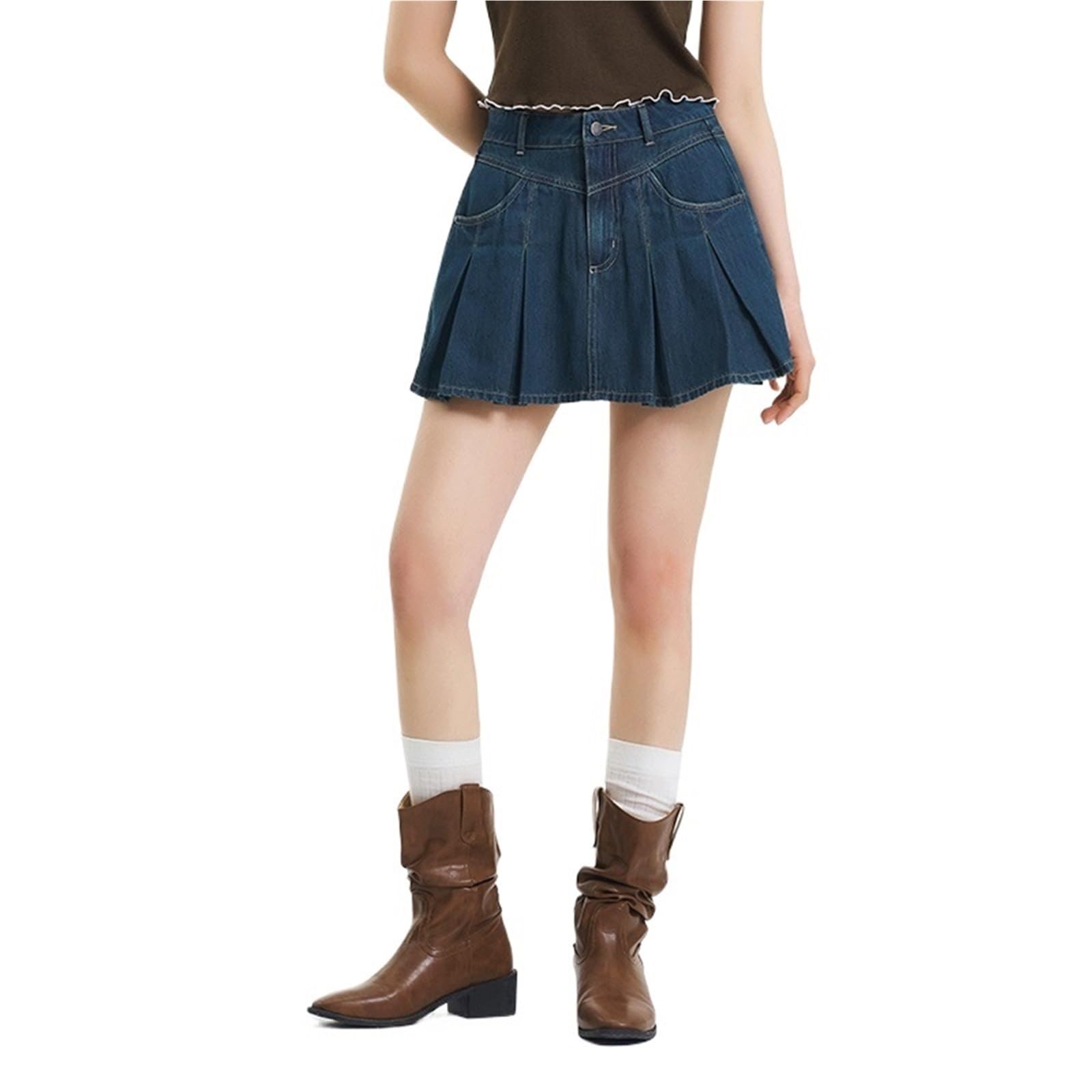 Plisseerock Denim Plissee Rock Frauen Kühlen Verspielt Sommer A Linie Mini for Süße Cool Girl Stil(S)