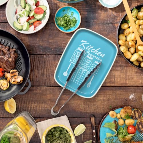 Image of Blue Spoon Rest for Stove Top, Ceramic Spoon Holder for Kitchen Counter | Funny Large Cooking Utensil Rest, Conversion Chart Modern Farmhouse Kitchen Decor and Accessories for Cooking Lovers