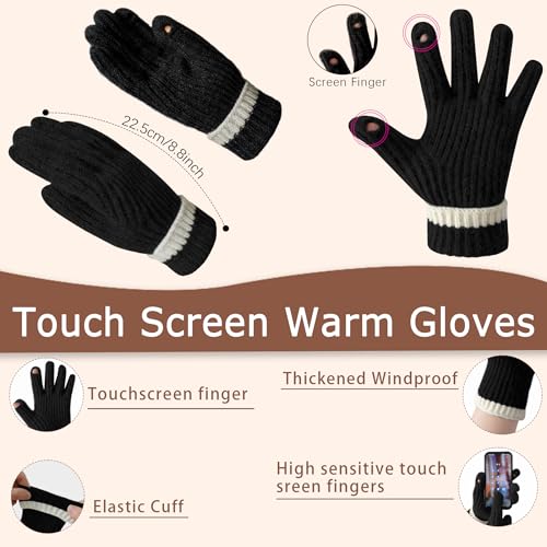 Winter Hat Scarf Gloves Set for Women Men, Warm Fleece Beanie Touchscreen Glove Thermal Scarves for Cold Weather U-SY-L13