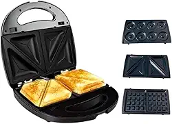 Sanduicheira Multifuncional 3 Em 1 Torradeira Misteira Maquina Aparelho De Fazer Assar Waffles Misto Sanduiche Mini Donuts Bolinho De Fogão Eletrica 110V Preta Profissional
