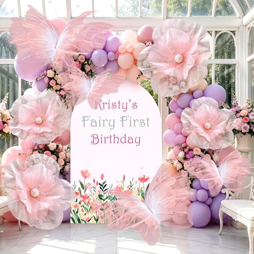 Image of Cinnvoice 8 Pcs Gradient Pink Large Butterfly Flower Decorations 20 Inch 12 Inch 3D Giant Silk Butterfly Big Flower Mariposas Grandes para Decoracion for Wedding Backdrop Birthday Party