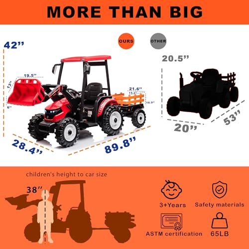Image of Kidsera 24V Extra-Large 3-in-1 Kids Ride On Tractor w /Loader & Trailer