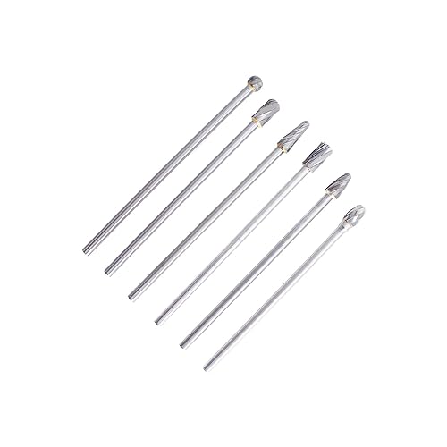 Miniatura 5 de findmall Juego de 6 fresas rotativas de aleación de carburo de 0.236 in (1/4 pulgadas), vástago de 0.394 in, cabeza de 5.906 in de longitud para