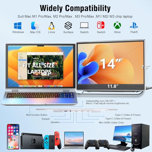 Image of KEFEYA Laptop Screen Extender Portable Monitor, 14 inch FHD IPS 1200P Travel Dual Second Monitor for Laptop