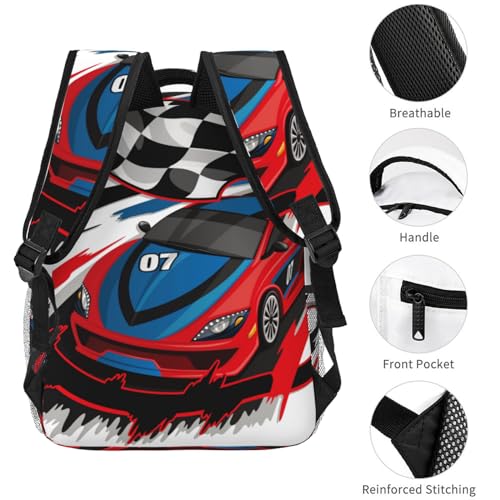 Racing Car with Checkered Flag Girls Boys Backpack Elementary Middle School Backpack Bookbag for Girls Boys Kids Teen Back to School Book Bag Gifts for 2nd 3rd 4th 5th 6th Grade Students4