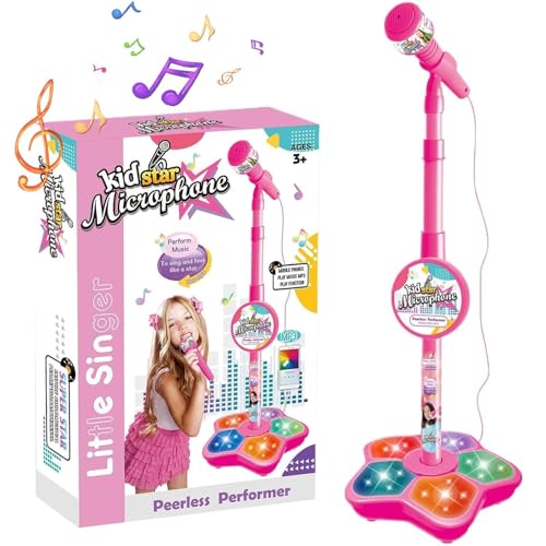 Vibbang Kids Microphone And Stand, Kids Microphone and Stand Adjustable,Kids Karaoke Sing Musical Toy, Childrens Karaoke Machine With Adjustable Stand Lights For Girls Boys Party Pastime