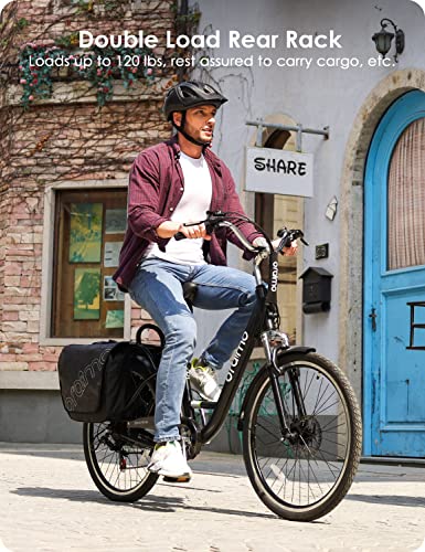 Oraimo Electric Bike For Adults 3A Fast Charge, 36V 10.4Ah Ul-Certified Li-Ion Battery, 350W Brushless Motor, 26" Aluminum Ebike 2X Load Rear Rack, Air Saddle, Shimano 7 Speed (White, With Saddlebag) #TOP1