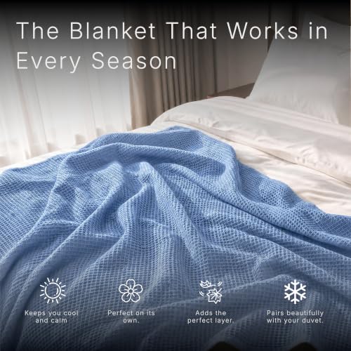 Image of GOTS Certified 108 inchX90 inch King 100% Organic Cotton Waffle Blanket-Powder Blue | Premium Waffle Blankets & Throws for Bed, Throw Blanket for Couch, Modern & Cozy Blanket, All Season, Comfy and Soft Blankets