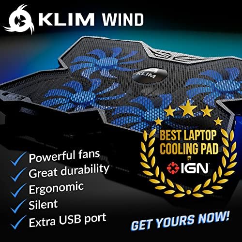 KLIM Wind - Podkładka chłodząca do laptopa - Nowa wersja - Wydajny proces chłodzenia - 4 wentylatory Notebook PC PS4 PS5, wentylowana podstawka pod laptopa - niebieski