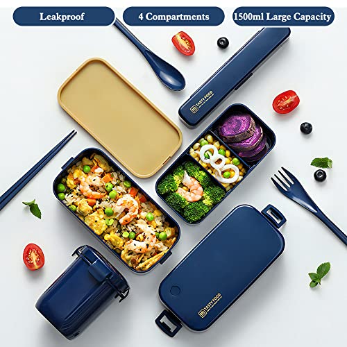 UHAPEER 2 Tier Lunch Box Bento Box with Lunch Bag | Cutlery, Bento Lunch Boxes with Adjustable Compartments for Adults and Kids, Portable Leakproof Food Container Lunchbox for Work and School