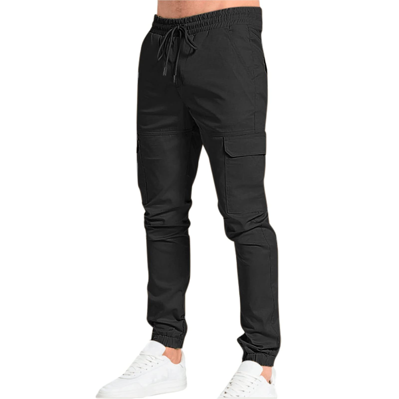 KAQQ Pantalón Cargo Pantalón de Ajuste para Todas Las Estaciones para Hombre Pantalón Casual de Bolsillo de Color sólido Monos de Moda Pantalón Recto con Bolsillos de Playa Pantalones Thai Mujer