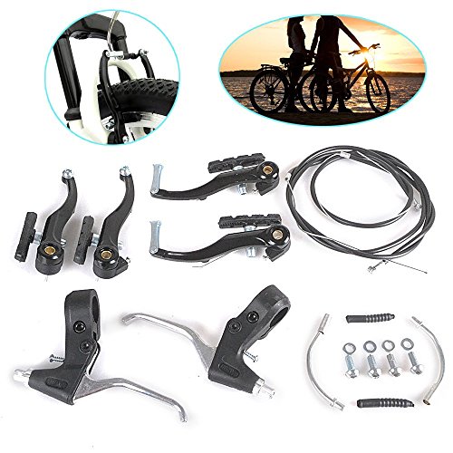 Reelva Complete V-Brake Set, Black FRONT & REAR Bike MTB Hybrid V Brake, Inner & Outer Cables and Lever Kit,Includes Callipers, Levers, Cables & All Fixings Black (Black)