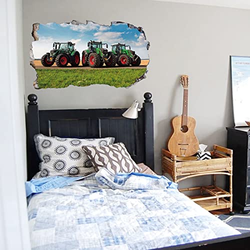 2Pcs Wandtattoo Traktor Trecker 3D Effekt XXL Farm Feld Landwirtschaft Wandaufkleber Fenster Selbstklebend für Junge Kinderzimmer Groß 1000mmx600mm
