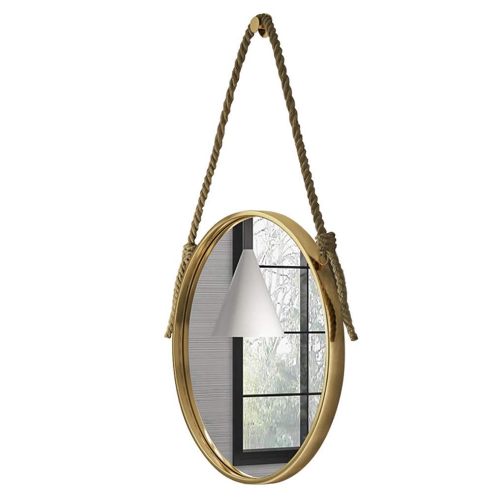 TYUHDUYUR Nordic Round Phnom Penh Wall Mount Mirror Bathroom Hanging Metal Framed Glass Mirror with Chain Rustic Accent Mirror (80cm)