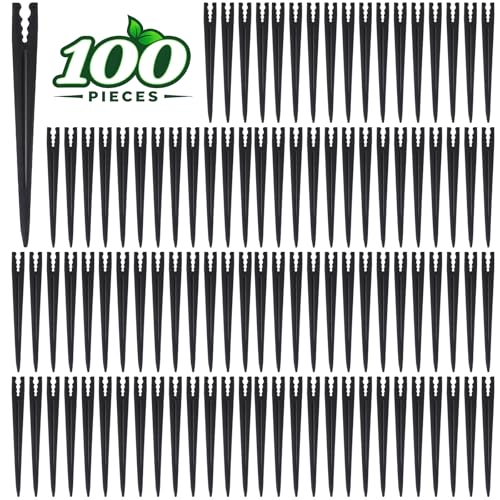 WZFLRUA 100 Pieces Drip Irrigation Support Stakes for 1/4 Inch Drip Tubing 5.7 Inch 1/4 Dripline Hold Stakes for Irrigation System Hose & Emitter Support for Garden Hydroponics Growing