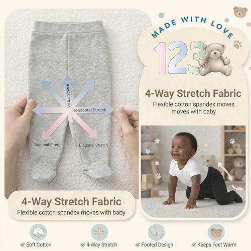 Image of 123 Bear Baby Soft Cotton Spandex Pants with Feet