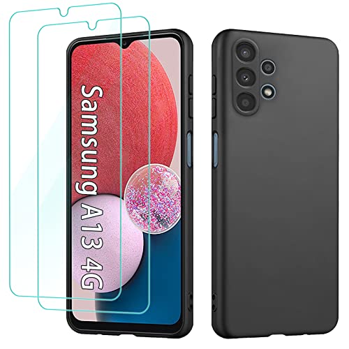 Yohii Coque pour Samsung Galaxy A13 4G, (Non Applicable au Galaxy A13 5G) avec 2 Verre Trempé, Coque Samsung A13 4G TPU Housse Silicone Souple Antichoc Case - Noir Cover