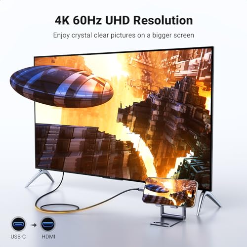 2. Bild von UGREEN USB C auf HDMI Kabel 4K 60Hz 2m Thunderbolt 3/USB C 3.1 HDMI Kabel UHD Geflochten-Aluminium kompatibel mit iPhone 15 MacBook Pro 2021 iPad Pro/Air, Galaxy S23 Ultra usw. (2M)