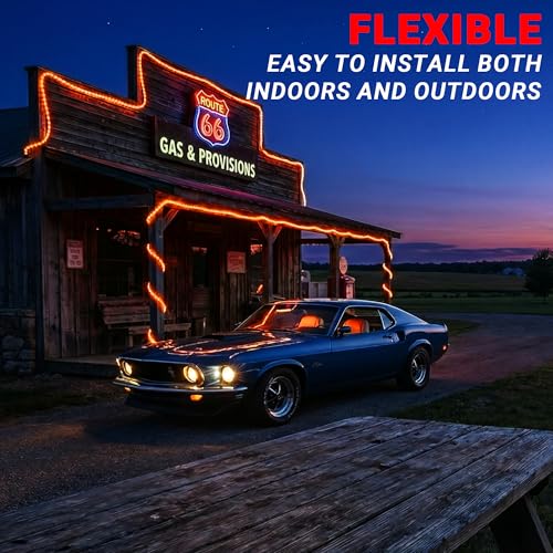Image of 100ft Rope Lights For Outside,Connectable & Flexible Tube Lights with 8 Modes Controller,Waterproof Orange LED Rope Lighting for Deck,Garden,Pool,Patio,Bedroom,Party,Indoor & Outdoor Landscape Light