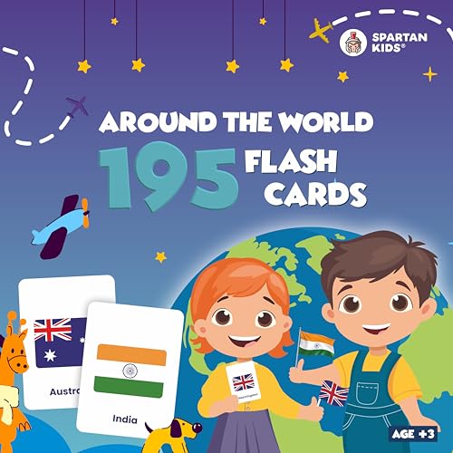 Image of SPARTAN KIDS 195 Country Flag Flash Cards for Kids | Flags of the World with Countries, Capitals & Currency | Geography Flashcards with World Map & Quiz | Educational Toys | Kids Learning Toys