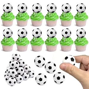 DRWATE 28pcs Soccer Ball Cake Topper Decorations Mini Soccer Ball Cup Cake Decorations For Soccer Party Birthday Party Football Sport Party Supplies (Style 01)