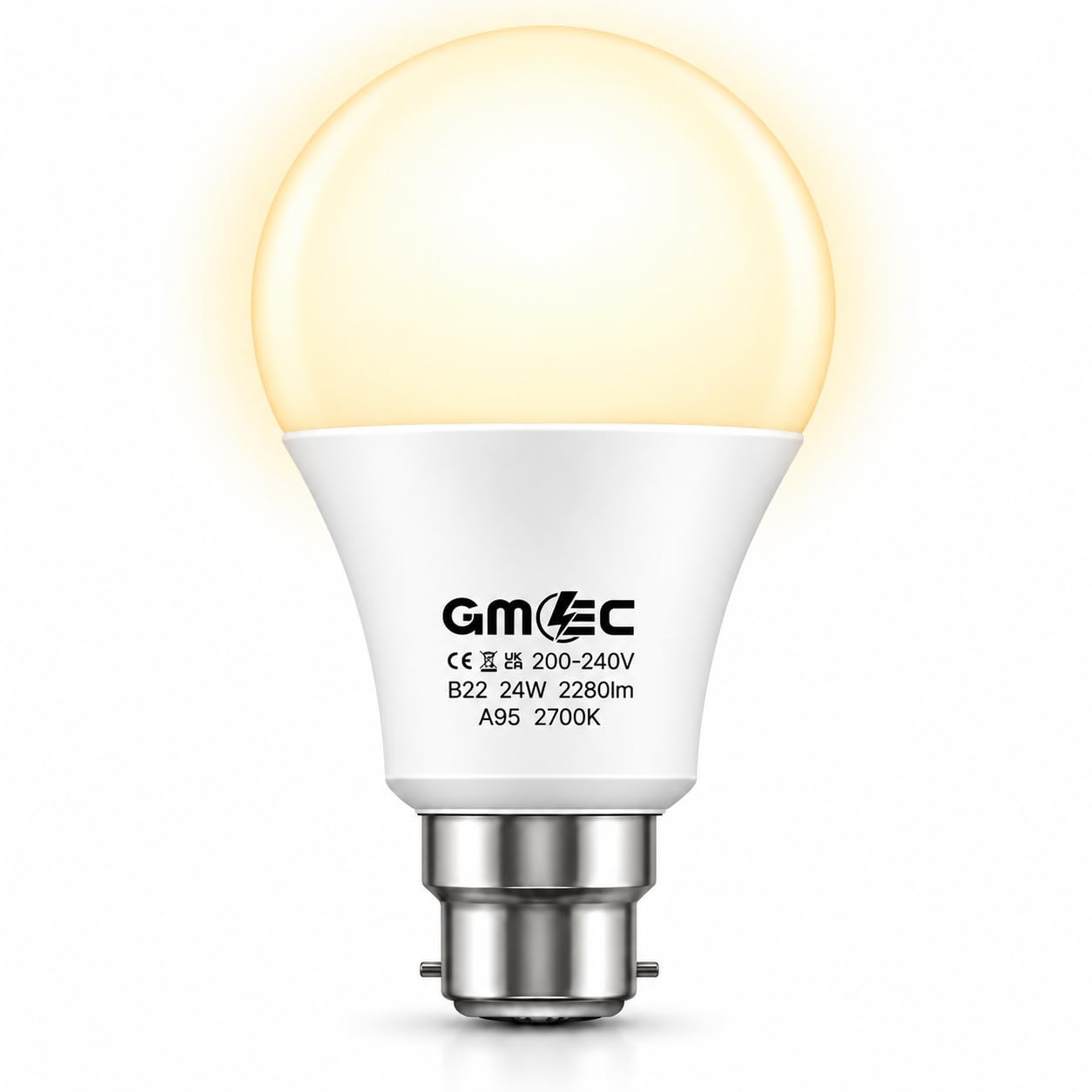GMEC B22 LED Light Bulb 24W A95, 2700K Warm White, Non-Dimmable, 1 Pack