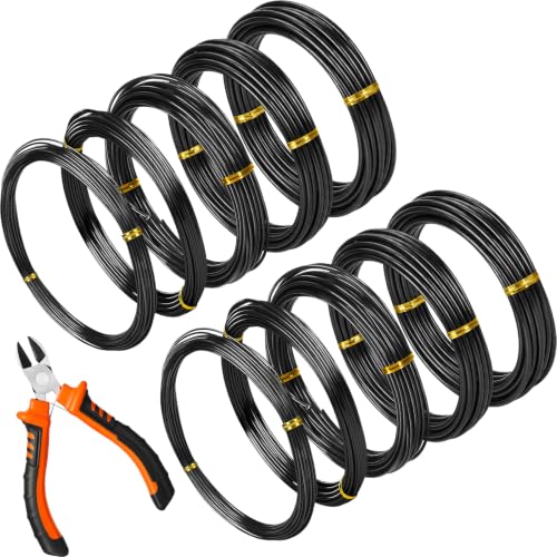 Mudder 10 Roll Bonsai Training Wire Aluminum 1/1.5/2/2.5/3mm Black