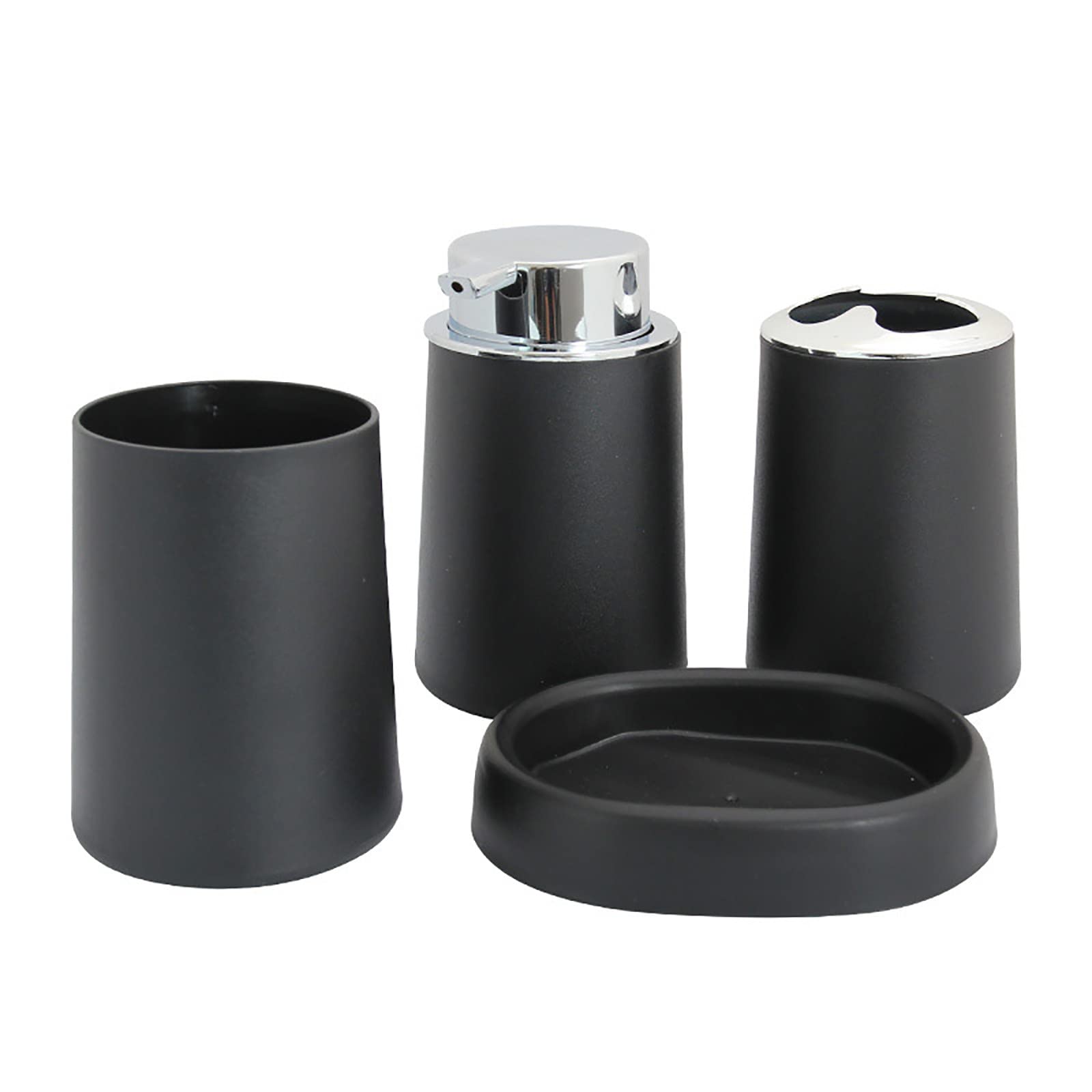 Juegos de Accesorios de baño, Simple Lustroso Acesorios Cuartos de Baño 4 Piezas con Dispensador Jabon Baño, Jabonera Baño, Porta Cepillo de Dientes para Champú Negro