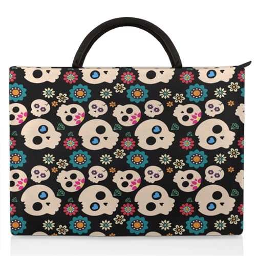 Cute Skulls Flowers Laptop Sleeve with Handle Waterproof Computer Carrying Case