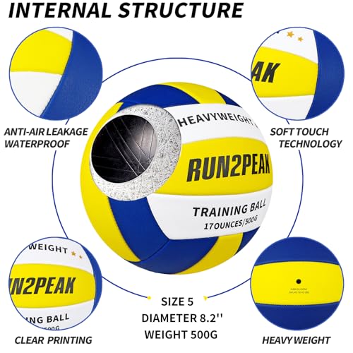 Image of RUN2PEAK Heavy Weight Volleyball Ball Official Size 5 Setter Training Volleyballs PU Practice Volley Balls for Indoor Rebounder Equipment Setters Weighted Volleyball Setting Trainer