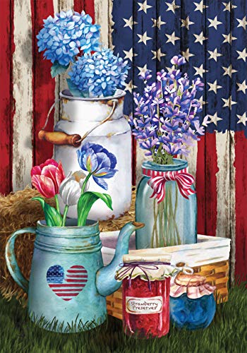American Picnic Rustic House Flag Patriotic Floral 28" X 40" Briarwood Lane #TOP1