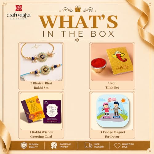 Image of CraftVatika Rakhi Gift Combo Set for Brother and Bhabhi, Bhaiya Bhabhi Rakhi Set, Premium Rakhis for Rakshabandhan Gift Combo, Couple Pair with Best Wishes Card and Tillak Set, Fridge Magnet Gift