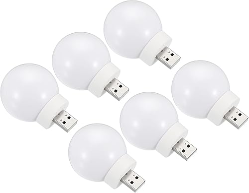 PATIKIL Luces nocturnas USB, paquete de 6 mini bombillas LED portátiles enchufables de 1 W, luz ambiental compacta, luz USB para el hogar, baño,