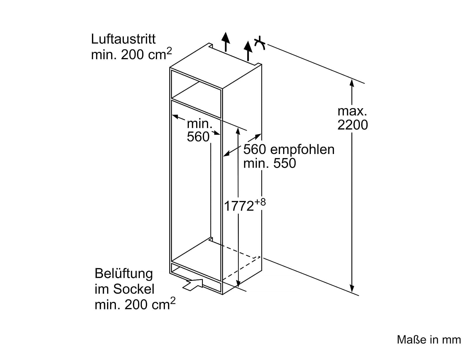 SIEMENS KI82LADD0 iQ500, frigorifero da incasso con congelatore, nicchia 177,5 x 56 cm, raffreddamento da 246 l + congelatore da 34 l, prodotto in Germania, hyperFresh per una freschezza più lunga,