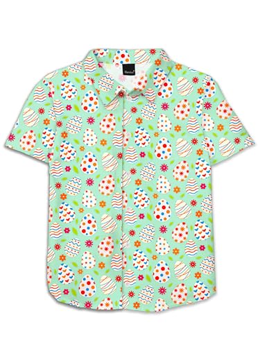 Image of Remimi Unisex Kids Hawaiian Button Up Shirt Boys Funny Print Aloha Beach Short Sleeve Tops 5-14 Years