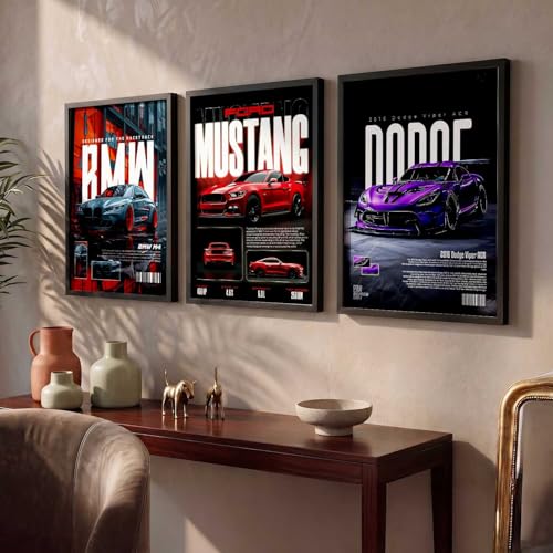 Image of kotart Big Sports Cars Framed Posters Gift Items for Boys Room Wall Decoration Bedroom Living Room Office Studio Decor | Car Poster Frame for Wall Decor Set Of 3 Size (10 X 13 inch)