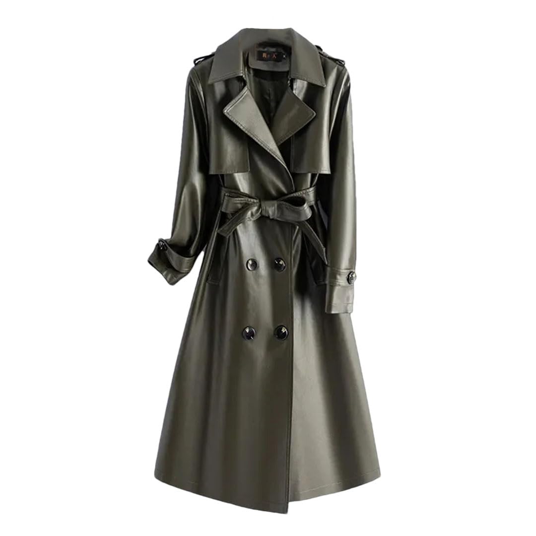 Trench da donna in pelle di alta qualità in pelle di pecora capispalla giacca a vento Lady Streetwear soprabito, Esercito EN8, 3XL