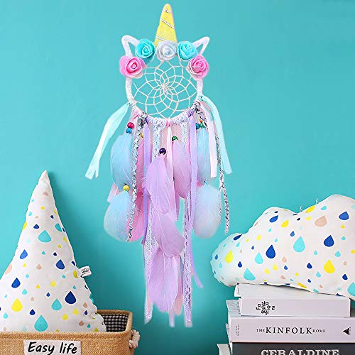 SPECOOL Unicornio Dream Catchers for Kids, Atrapasueños para Niños Atrapador de Sueños Hecho a Mano Flower Pink Dream Catcher para el Dormitorio de Las Niñas Colgante de Pared Decoración
