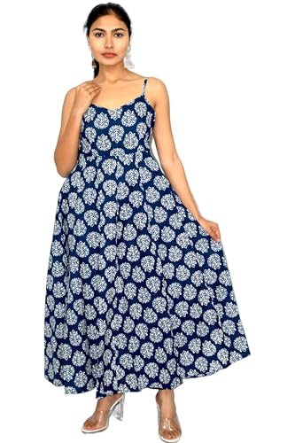 Image of JAIPUR HAND BLOCK Cotton Sleeveless Long Flared A Line Dress|Gown (S00063)