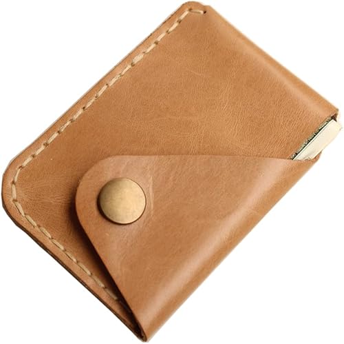 Miniatura 6 de Handmade cowhide card holder ultra-thin mini portable front pocket card case (Light yellow)