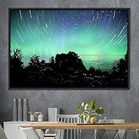 Framed Canvas Wall Art Starry Sky Aerial Astronomy & Space Dramatic Global Green Photography Realism Stars - 16x24 inches