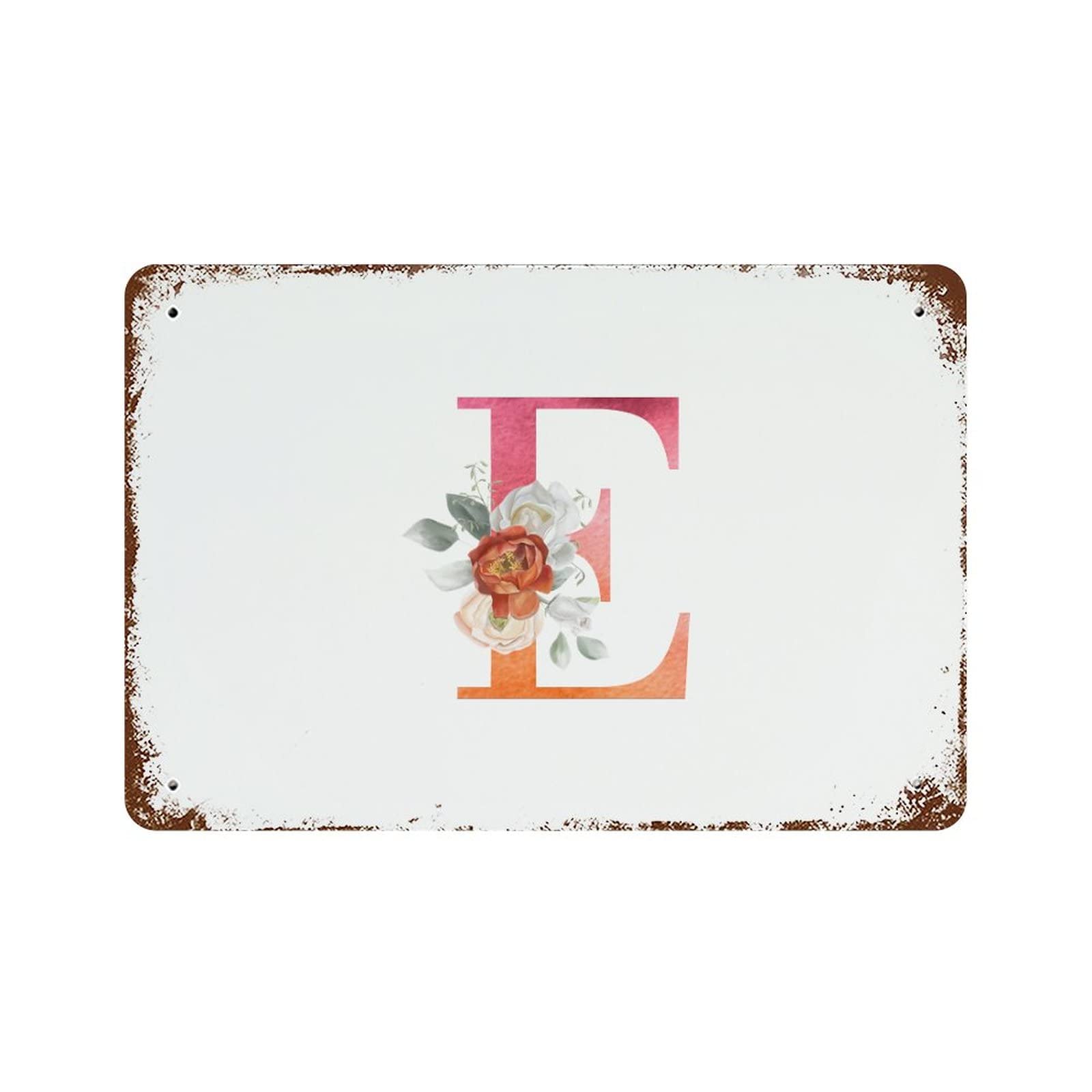 Monogramme floral lettre E rose aquarelle, cadeau de mariage et fiançailles chic
