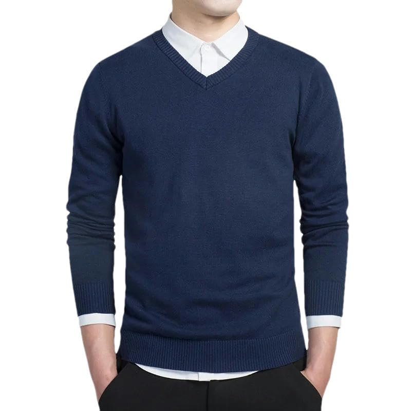 Men Autumn Casual Pullovers V-Neck Solid Color Knitted Clothing Slim Fit Sweaters3