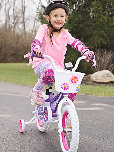 Joystar 14 Inch Girls Bike For 3 4 5 Years Kids And Toddler Girl Bike With Training Wheels & Basket & Streamer Children's Bicycle Ages 3-5 Purple #TOP5